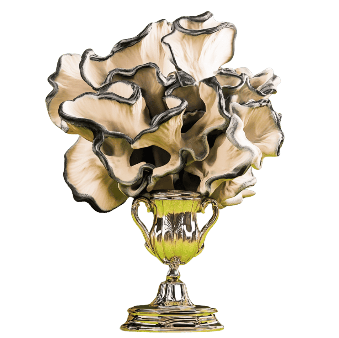 A creative depiction of the enigma mushroom winning the hyphae cup