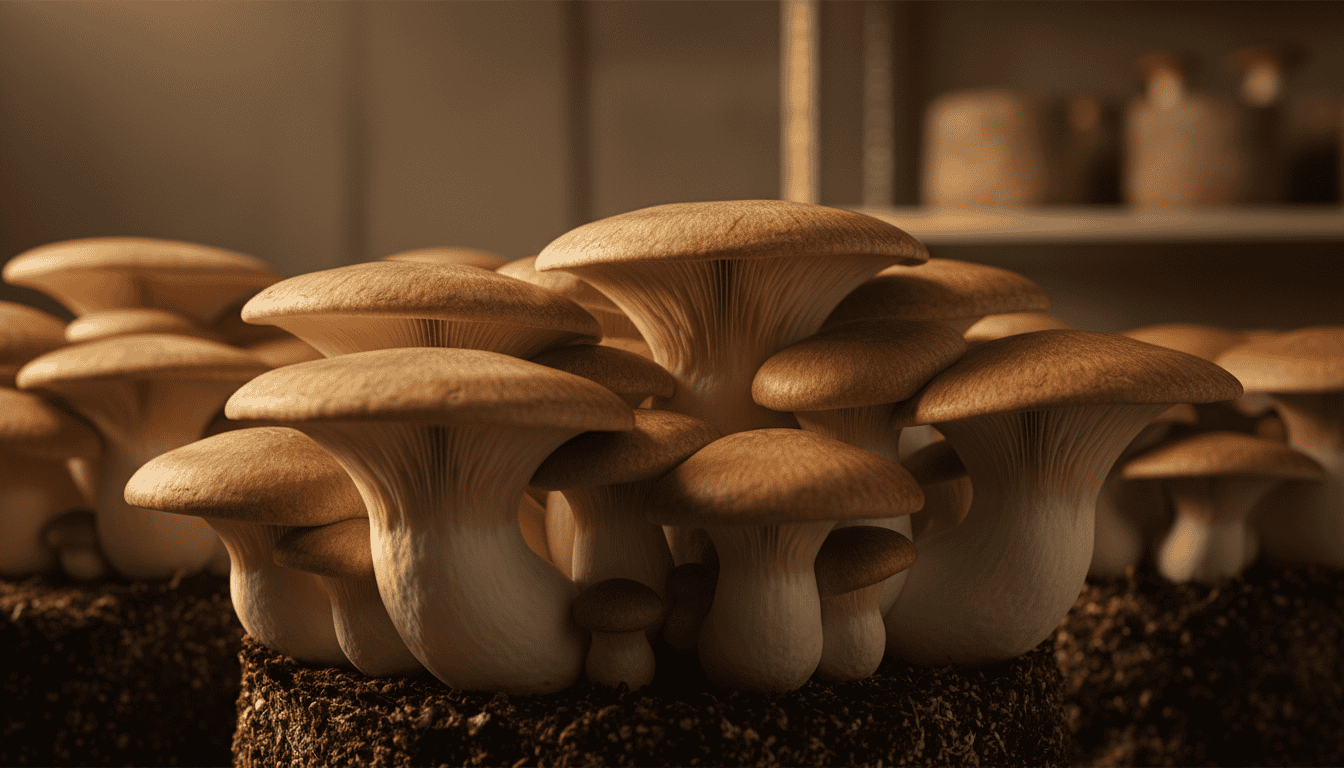 King oyster mushroom cultivation showing healthy mycelium growth